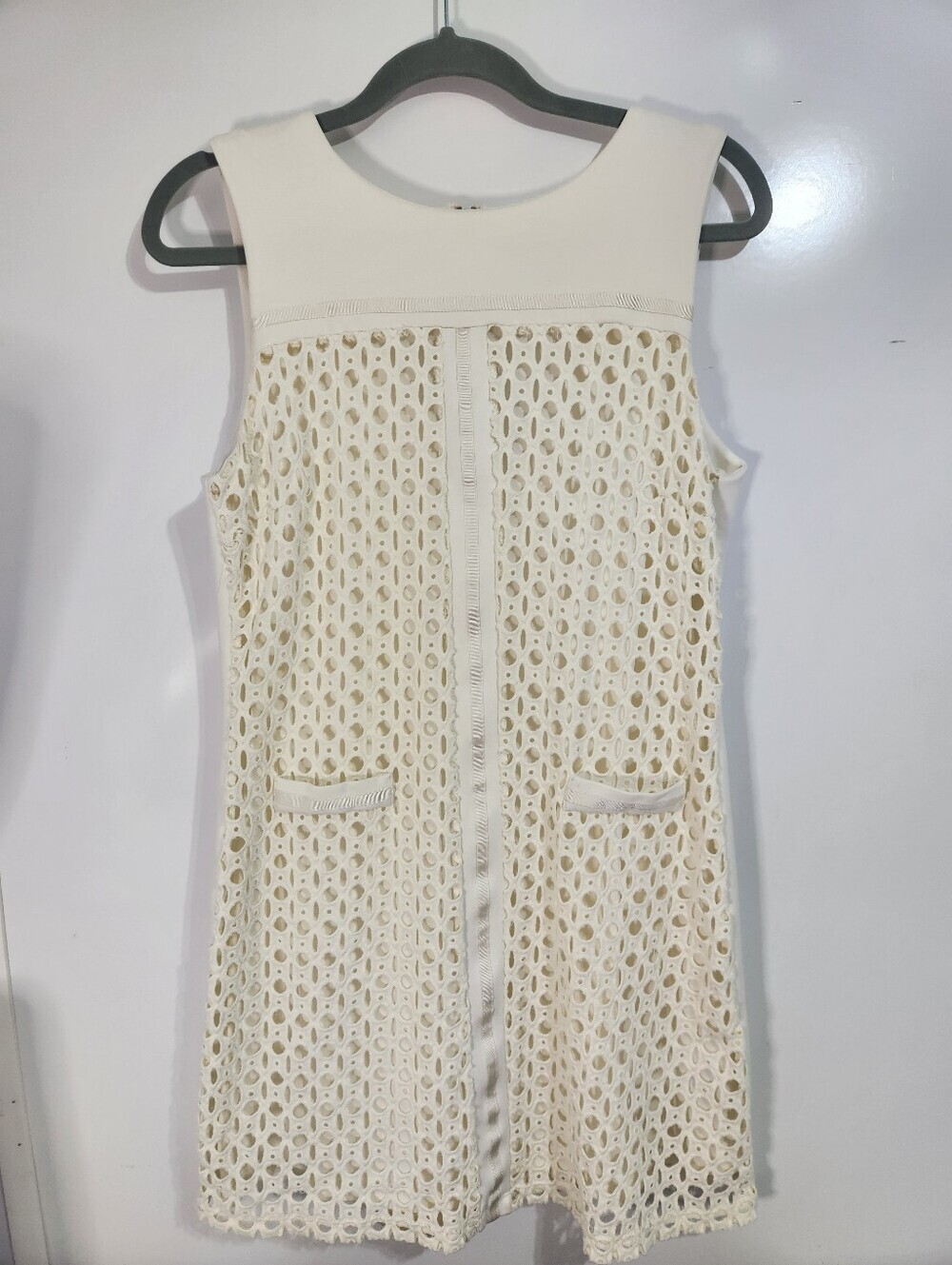 Linea Domani Limited Collection  Cream Sleeveless Dress, Size 10